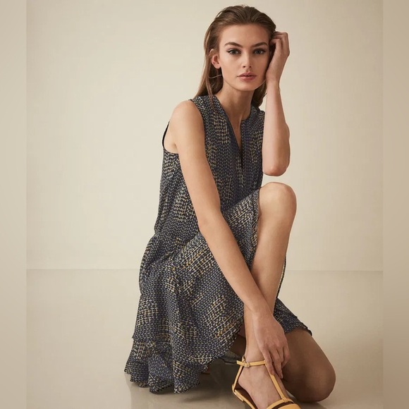 REISS Stefania Printed Dress in Black Yellow Multi Size 8. - Picture 13 of 16